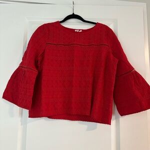 GAP Red Textured Bell-Sleeve Blouse